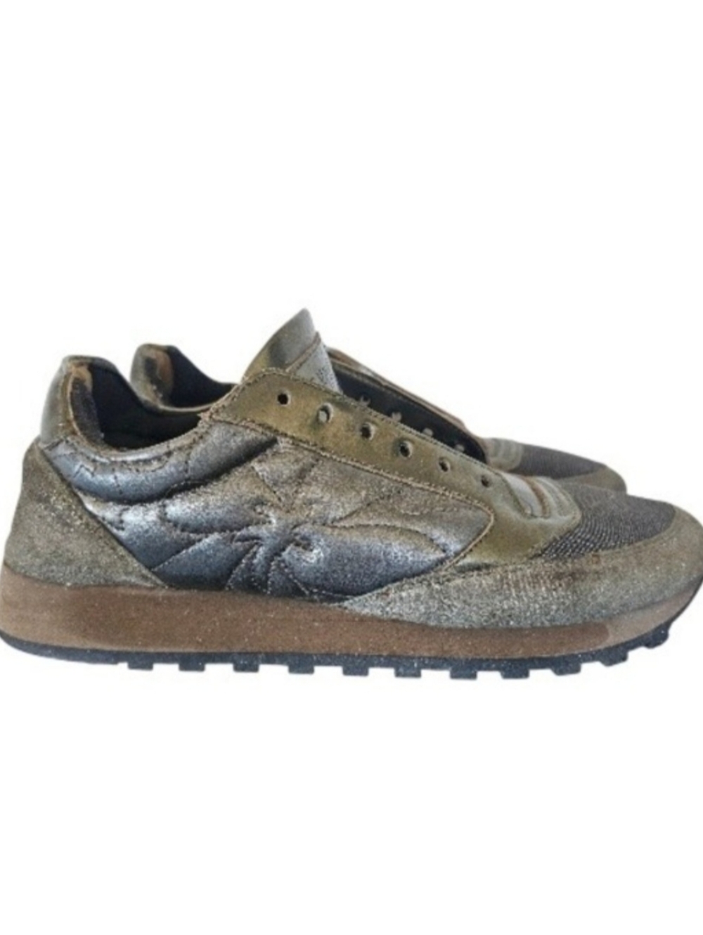 Brunello Cucinelli Monili Leather Olive Green Gray Sneakers sz 6.5-7